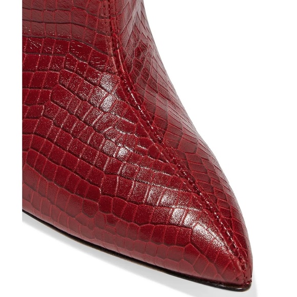 Stuart Weitzman Parton Red Croc Snakeskin Leather Tall Heel Boots - Picture 5 of 14